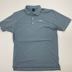 DUNNING GOLF Mens Aqua Navy Blue Striped  Performance Polo Shirt Medium